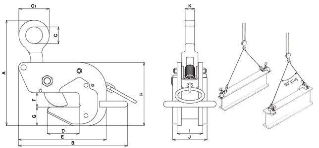 HA-60橫吊鋼板起重鉗尺寸